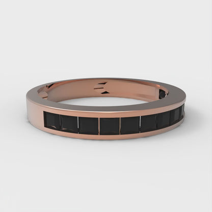0.78 cttw Natural Onyx Princess Cut Rose Gold Eternity Wedding Band