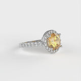 2.37 ct Brilliant Round Cut Champagne Simulated Diamond Stone White Gold Halo Solitaire with Accents Ring