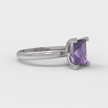 1 cttw Simulated Alexandrite Solitaire  Engagement Ring - Solid Gold (Emerald Cut,7X5mm)