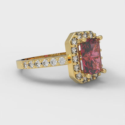 2.16 cttw Emerald Cut Simulated Ruby Bridal Set - Solid Yellow Gold Engagement Ring & Wedding Band