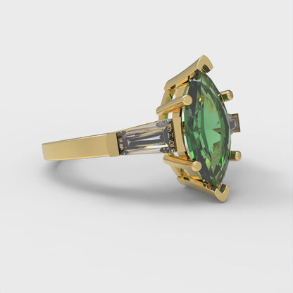 2 cttw Simulated Emerald Three-Stone Engagement Ring - Solid Gold (Marquise Cut,11x5.5mm)