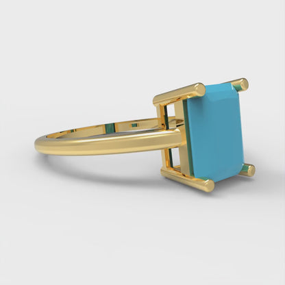 2 cttw Simulated Turquoise Solitaire  Engagement Ring - Solid Gold (Emerald Cut,8x6mm)