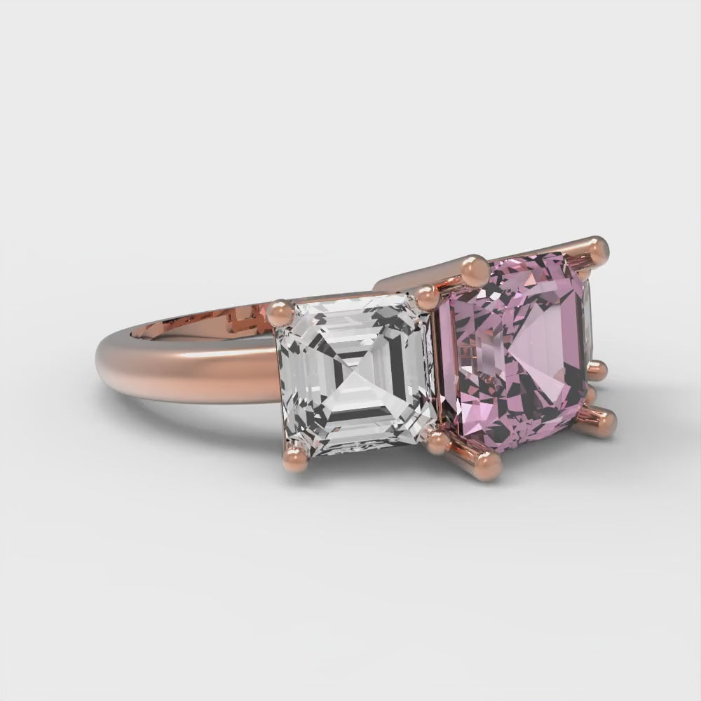 4 cttw Zirconia Simulated Pink Diamond Three-Stone Engagement Ring - Solid Gold (VVS1, Square Emerald Cut,7.0X7.0mm)
