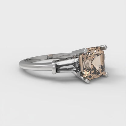 1.62 cttw Yellow Moissanite Three-Stone Engagement Ring - Solid Gold (Square Emerald Cut,6.5X6.5mm)