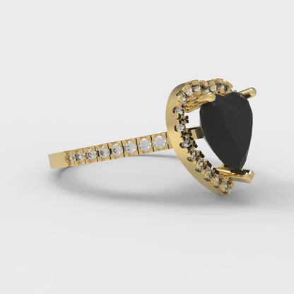 2.285 cttw Natural Onyx Hidden Halo Engagement Ring - Solid Yellow Gold (VVS1, Heart Cut,8mm)