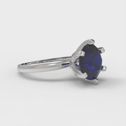 3 cttw Simulated Blue Sapphire Solitaire  Engagement Ring - Solid Gold (Round Cut,9mm)