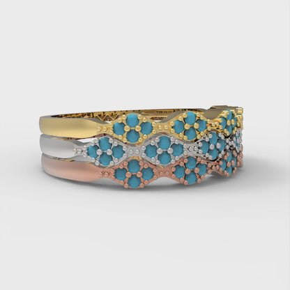 0.3 cttw Simulated Turquoise Round Cut White/Rose/Yellow Gold Eternity Wedding Band