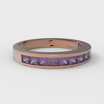 0.78 cttw Natural Amethyst Princess Cut Rose Gold Eternity Wedding Band