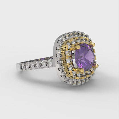 1.615 cttw Natural Amethyst Hidden Halo Engagement Ring - Solid Gold (Round Cut,6.5mm)
