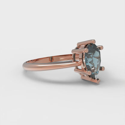 1 cttw Natural London Blue Topaz Solitaire  Engagement Ring - Solid Gold (Pear Cut,8x5mm)