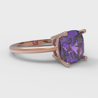 2.5 cttw Simulated Alexandrite Solitaire  Engagement Ring - Solid Gold (Cushion Cut,8mm)