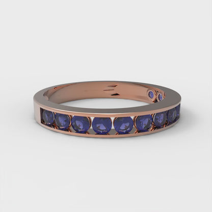 0.39 cttw Simulated Blue Sapphire Round Cut Rose Gold Eternity Wedding Band