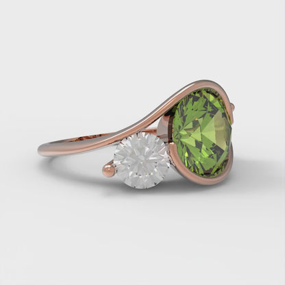 3.5 cttw Natural Peridot Three-Stone Engagement Ring - Solid Gold (Round Cut,8.0mm)