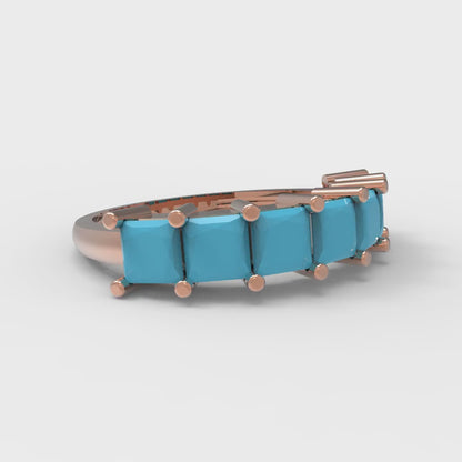 1.75 cttw Simulated Turquoise Princess Cut Rose Gold Eternity Wedding Band
