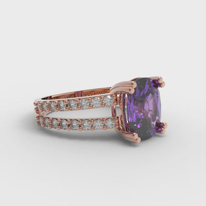 3.48 cttw Simulated Alexandrite Solitaire with Zirconia Simulated Diamond Accents Engagement Ring - Solid Gold (Long Cushion Cut,9x7mm)