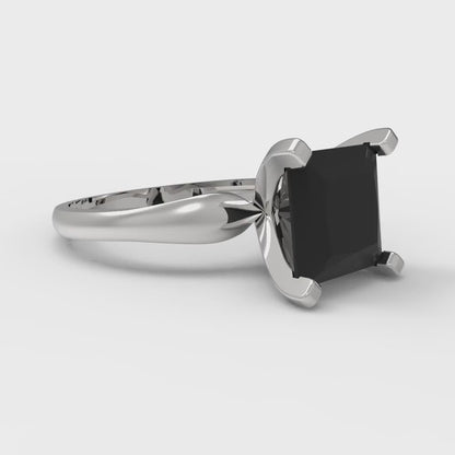 2.5 cttw Natural Onyx Solitaire  Engagement Ring - Solid White Gold (VVS1, Princess Cut,7.5mm)