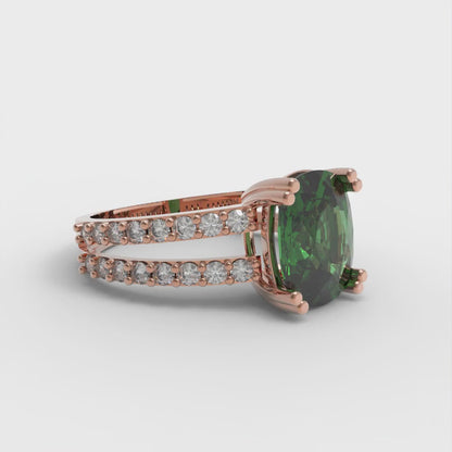 3.48 cttw Simulated Emerald Solitaire with Zirconia Simulated Diamond Accents Engagement Ring - Solid Gold (Long Cushion Cut,9x7mm)