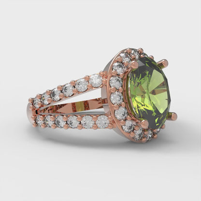 2.6 cttw Natural Peridot Solitaire with Zirconia Simulated Diamond Accents Engagement Ring - Solid Gold (Oval Cut,9x7mm)