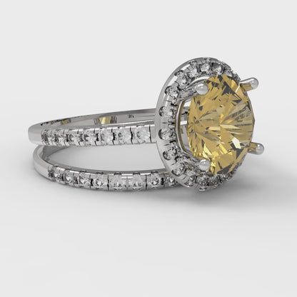 2.52 cttw Round Cut Simulated Yellow Diamond Bridal Set - Solid White Gold Engagement Ring & Wedding Band
