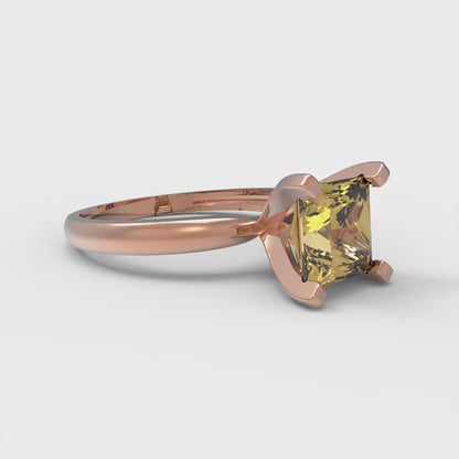 1.5 cttw Zirconia Simulated Yellow Diamond Solitaire  Engagement Ring - Solid Gold (VVS1, Princess Cut,6.5mm)