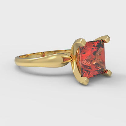 2.5 cttw Zirconia Simulated Red Diamond Solitaire  Engagement Ring - Solid Yellow Gold (VVS1, Princess Cut,8.5mm)