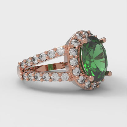 2.6 cttw Simulated Emerald Solitaire with Zirconia Simulated Diamond Accents Engagement Ring - Solid Gold (Oval Cut,9x7mm)