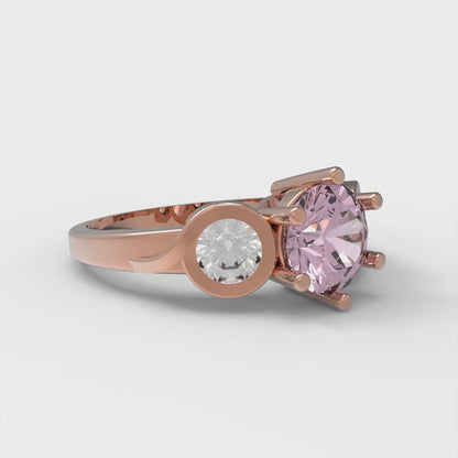 1.72 cttw Zirconia Simulated Pink Diamond Three-Stone Engagement Ring - Solid Rose Gold (VVS1, Round Cut,6.5mm)
