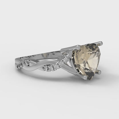 2.1 cttw Natural Morganite Solitaire with Zirconia Simulated Diamond Accents Engagement Ring - Solid Gold (Heart Cut,8mm)