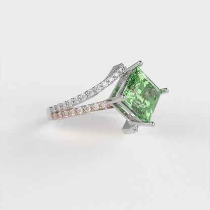 2.3075 cttw Zirconia Simulated Green Diamond Solitaire with Zirconia Simulated Diamond Accents Engagement Ring - Solid White/Rose Gold (VVS1, Princess Cut,7.0mm)