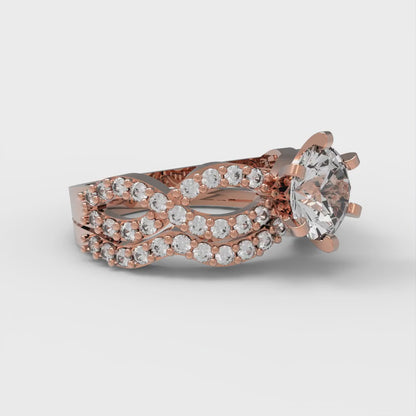 1.57 cttw Round Cut White Sapphire Bridal Set - Solid Rose Gold Engagement Ring & Wedding Band