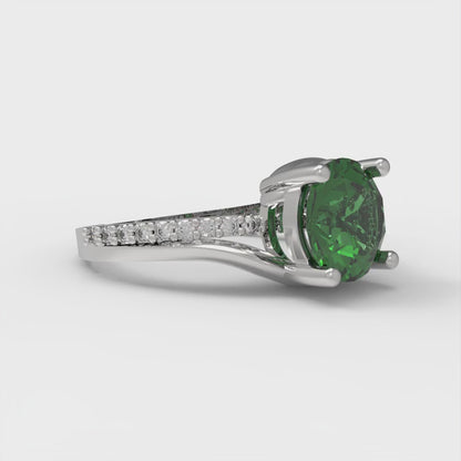 1.71 cttw Simulated Emerald Solitaire with Zirconia Simulated Diamond Accents Engagement Ring - Solid White Gold (VVS1, Round Cut,7.5mm)