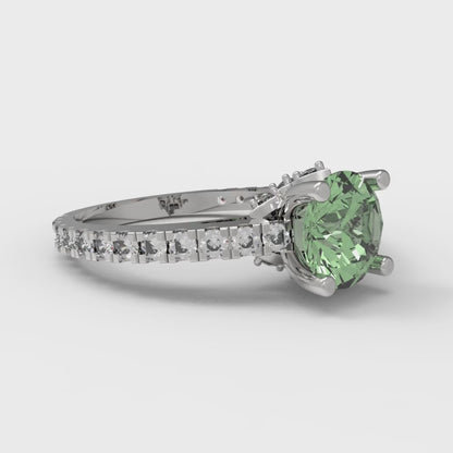 1.465 cttw Zirconia Simulated Green Diamond Solitaire with Zirconia Simulated Diamond Accents Engagement Ring - Solid Gold (VVS1, Round Cut,6.5mm)