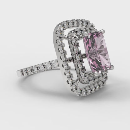 2.62 cttw Zirconia Simulated Pink Diamond Hidden Halo Engagement Ring - Solid White Gold (VVS1, Emerald Cut,8X6.0mm)
