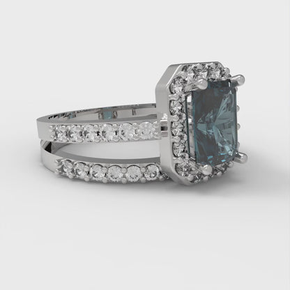 1.92 cttw Natural London Blue Topaz Solitaire with Zirconia Simulated Diamond Accents Engagement Ring - Solid Gold (Emerald Cut,7.5X5.5mm)