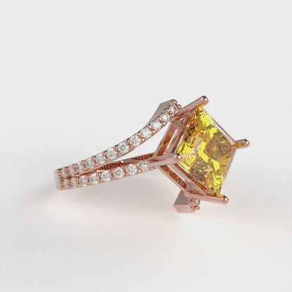 2.3075 cttw Natural Citrine Solitaire with Zirconia Simulated Diamond Accents Engagement Ring - Solid Rose Gold (VVS1, Princess Cut,7.0mm)