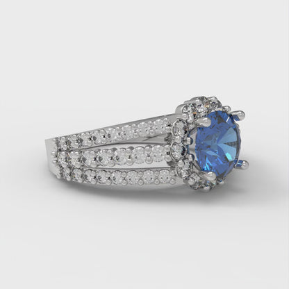 1.83 cttw Simulated Tanzanite Hidden Halo Engagement Ring - Solid White Gold (VVS1, Round Cut,6.5mm)