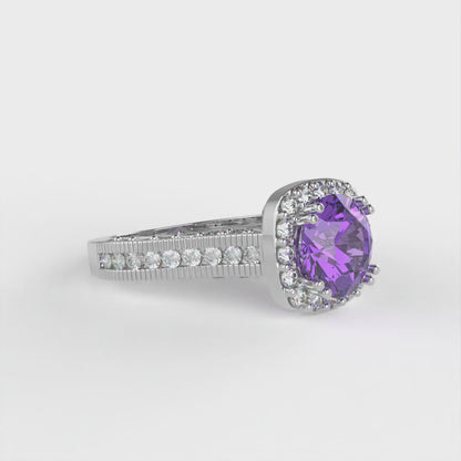 2.37 cttw Simulated Alexandrite Hidden Halo Engagement Ring - Solid Gold (Round Cut,7.5mm)