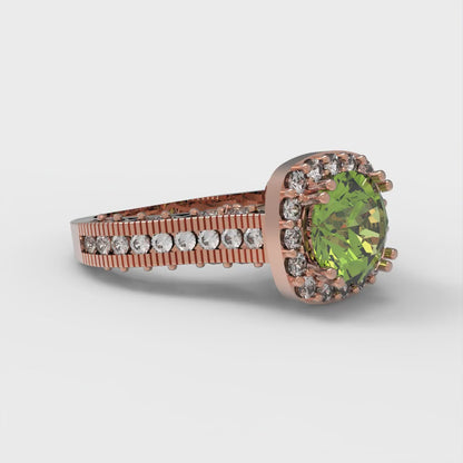 2.37 cttw Natural Peridot Hidden Halo Engagement Ring - Solid Gold (Round Cut,7.5mm)