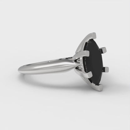 1 cttw Natural Onyx Solitaire  Engagement Ring - Solid White Gold  (VVS1, Marquise Cut,10x5mm)