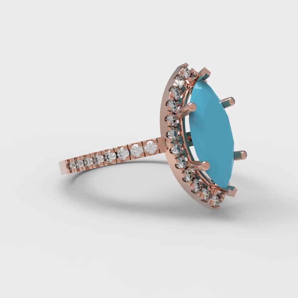2.38 cttw Simulated Turquoise Hidden Halo Engagement Ring - Solid Gold (Marquise Cut,12x6mm )