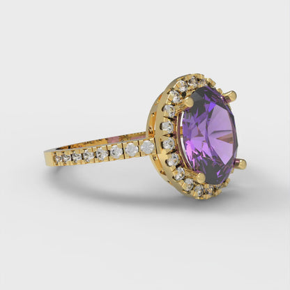 2.27 cttw Simulated Alexandrite Solitaire with Zirconia Simulated Diamond Accents Engagement Ring - Solid Gold (Oval Cut,9X7mm)