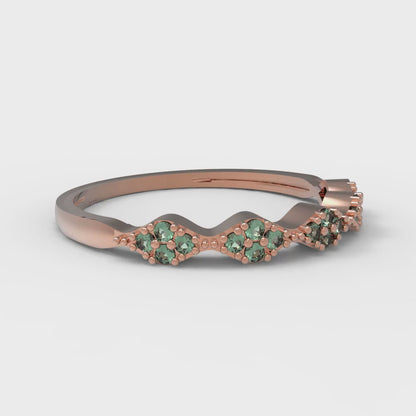 0.1 cttw Simulated Emerald Round Cut Rose Gold Eternity Wedding Band