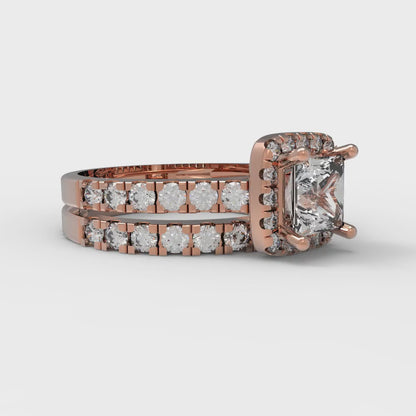 1.56 cttw Princess Cut White Sapphire Bridal Set - Solid Rose Gold Engagement Ring & Wedding Band