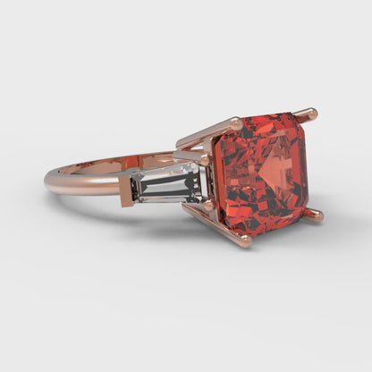 3 cttw Zirconia Simulated Red Diamond Three-Stone Engagement Ring - Solid Gold (VVS1, Asscher Cut,8.0mm)