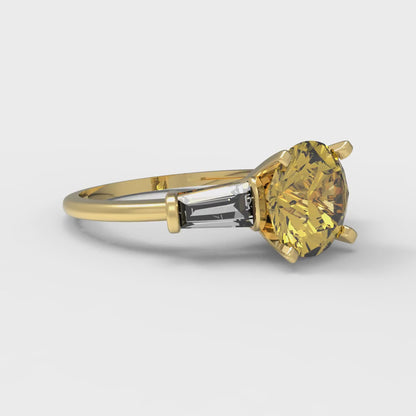 2 cttw Natural Citrine Three-Stone Engagement Ring - Solid Gold (Round Cut,7.5mm)
