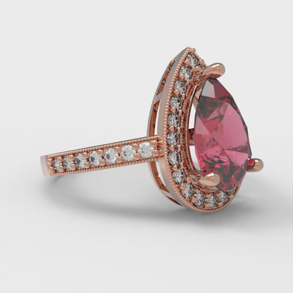2.36 cttw Simulated Pink Tourmaline Hidden Halo Engagement Ring - Solid Gold (Pear Cut,10x7mm)