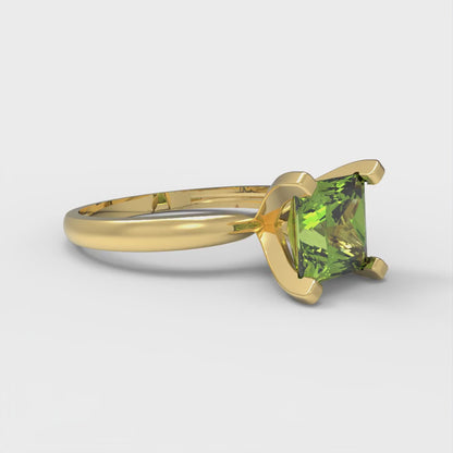 1.5 cttw Natural Peridot Solitaire  Engagement Ring - Solid Gold (Princess Cut,6.5mm)