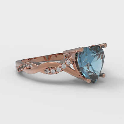 2.1 cttw Zirconia Simulated Blue Diamond Solitaire with Zirconia Simulated Diamond Accents Engagement Ring - Solid Gold (VVS1, Heart Cut,8mm)