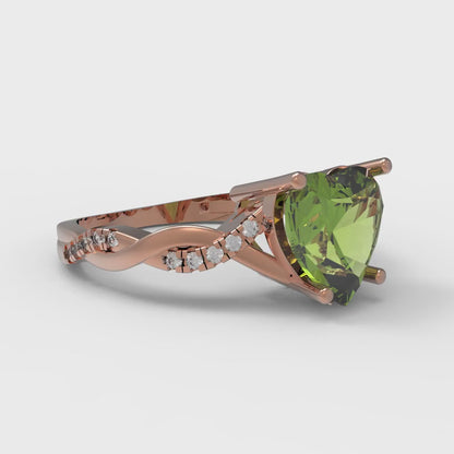 2.1 cttw Natural Peridot Solitaire with Zirconia Simulated Diamond Accents Engagement Ring - Solid Gold (Heart Cut,8mm)