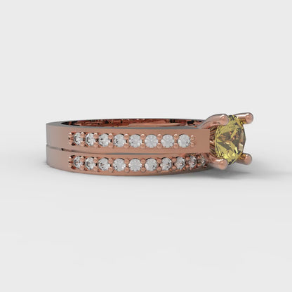 0.86 cttw Round Cut Natural Citrine Bridal Set - Solid Rose Gold Engagement Ring & Wedding Band